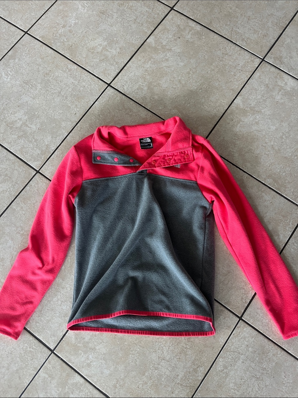 The North Face Pink and Gray Snap-Button Fleece Pullover